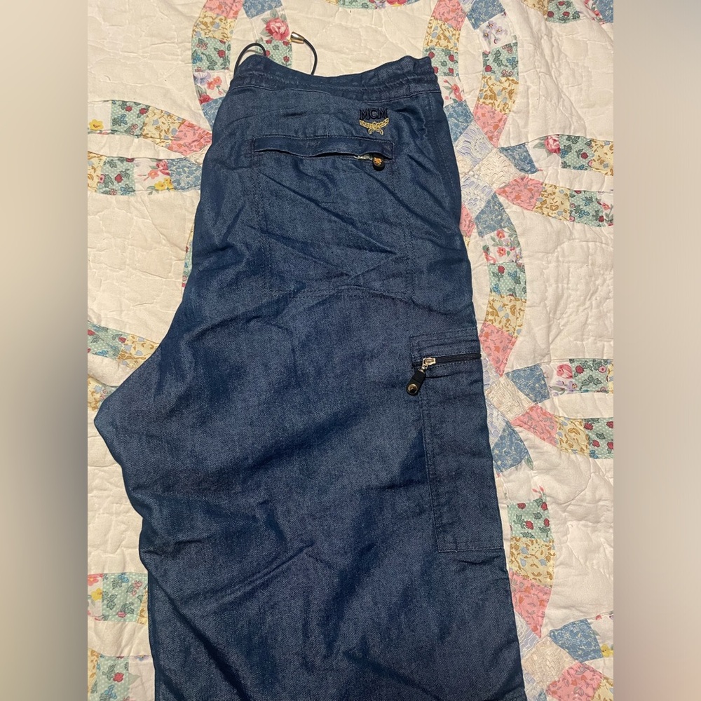 Men’s MCM rare gold wax denim shorts